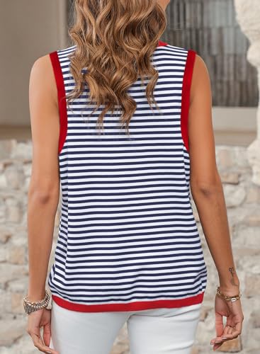 Image of Dokotoo Womens Summer Tops 2026 Casual Striped Color Block High Neck Tank Top Loose Knit High Low Sleeveless Shirts Blouses