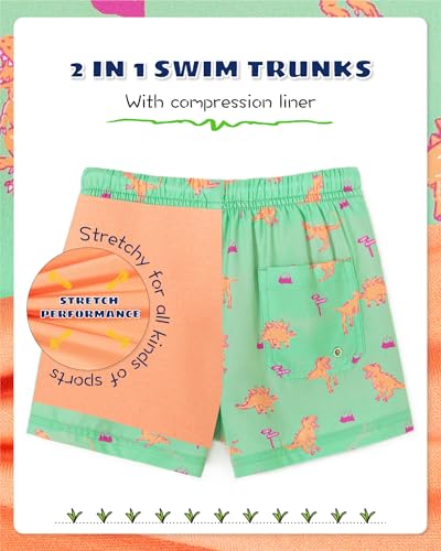 Image of SURF CUZ Boys Swim Trunks with Boxer Brief Liner Toddler Boy Stretch Swimsuit Shorts Quick Dry Swimming Trunks Bathing Suit