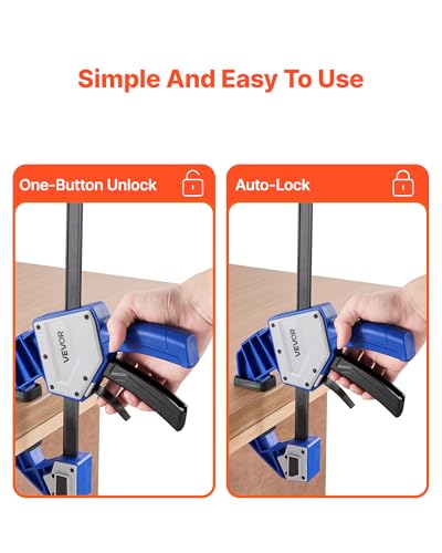 Image of VEVOR Bar Clamps for Woodworking, 2-Pack 24 inch One-Handed Clamp /Spreader, Quick-Grip F-Clamp with 340 lbs Load Limit, Premium Plastic and Carbon Steel, for Woodworking Metal working, Blue + Black