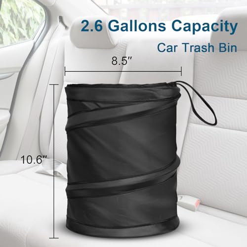 Image of Car Trash Can, 2.6 Gallons Car Garbage Can, Collapsible Trash Bin | Pop-Up Trash Can for Car Front Back Seat, Portable Car Trash Bag Hanging for Vehicle SUV Rv Truck Accessories Interior, Black