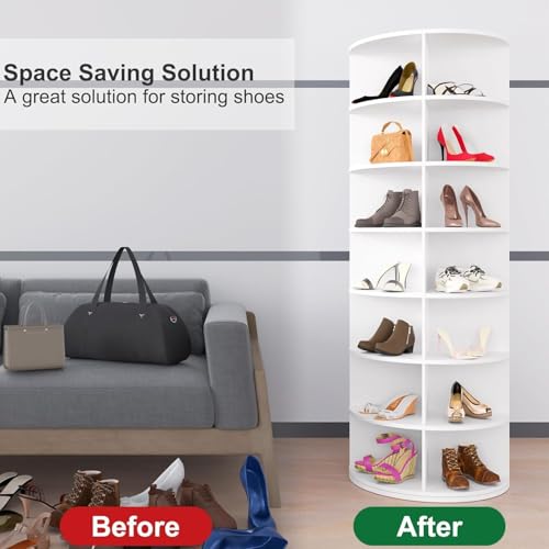 Image of Leavader 7 Tier Rotating Shoe Rack Tower, Spinning Shoe Display, 360 Shoe Rack Storage Round Carousel, Vertical Handbag Rotate Shoes Closet Organization