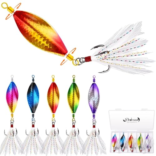 Dovesun 5pcs Fishing Spoon Lures for Freshwater Saltwater Casting Jigging Spoon with Treble Hook Jig Swivel Hard Metal Spinner Baits for Bass Trout Pike Salmon Flashing and Jigging 5 Colors 1/2oz
