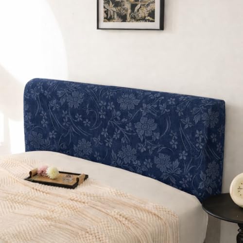 Image of HOMETHREADS Stretchable Velvet Headboard Cover | Soft, Dust-Proof & Wrinkle-Resistant Bed Back Protector | Fits Leather, Wooden & Fabric Bedsides |for 3ft to 3.5ft Beds (Navy, 90x65Cm)