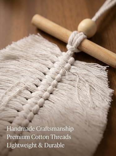 Image of JH Gallery Handmade Macrame Leaf Wall Decor, All Natural Boho Cotton Hanging with Fabric Loop, Boho Chic Accent for Bedroom, Office, Living Room and Home Decor (Pack of 2)