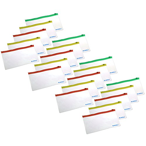 BCP 20pcs Clear Color PVC Plastic Soft Zipper Invoice Bill Bag, Pen Pouch Bag, 7-1/2 x 4inches- Zipper Random Color