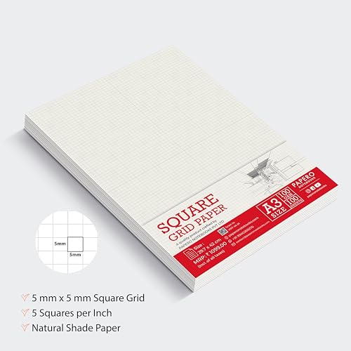 Image of PaperO A3 Square Loose Leaf Grid Paper | 100 GSM | 100 Sheets | Ideal for Artists, Designers, Architects, Engineers, Sketching & Technical Drawing | Size (29.7 x 42 cm) | (A3 Pack of 2)