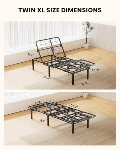 AMADA HOMEFURNISHING Adjustable Bed Frame, Metal Twin XL Adjustable Bed Base with 4 USB Ports, Head & Foot Incline, Supports up to 750 lbs, Electric Bed Frame with 4 Height Options, MSBFTXL03-1