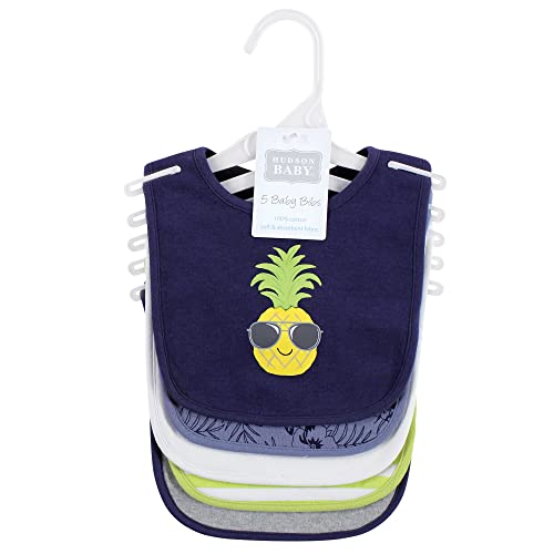 Image of Hudson Baby Unisex Baby Cotton Bibs, Boy Pineapple, One Size