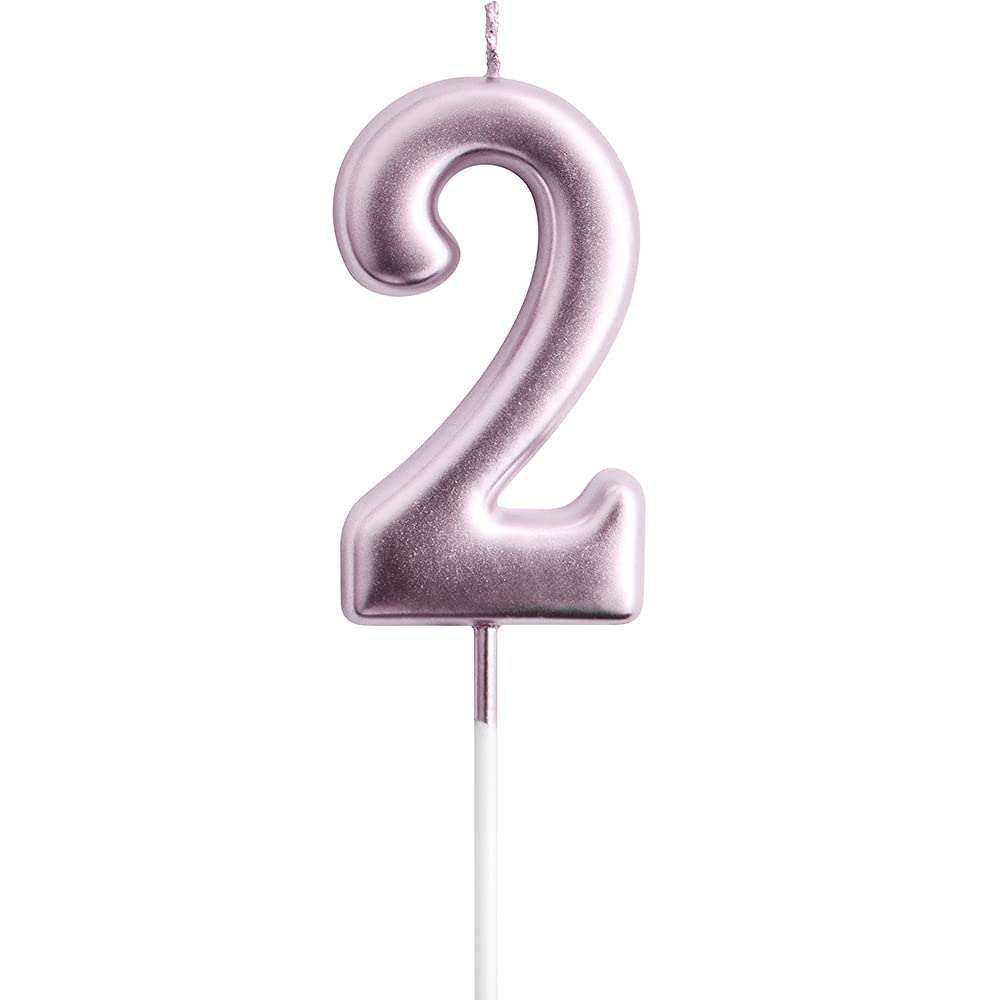 Eusbon Number 2 Birthday Candle 2 For Cakes, 7Cm Big Size Number Candle For Cake Decoration, Birthday Party, Wedding Anniversary, Rose Gold