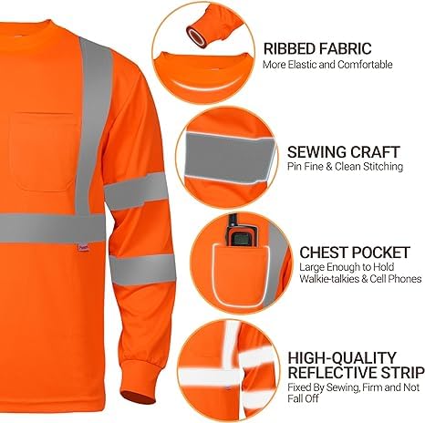 Image of TrendyUniform Hi-Vis Reflective Safety T-Shirt with Pocket Breathable Fabric Used for Outdoors,Trekking,Night Cycling,Construction.Neon Orange and Green Color