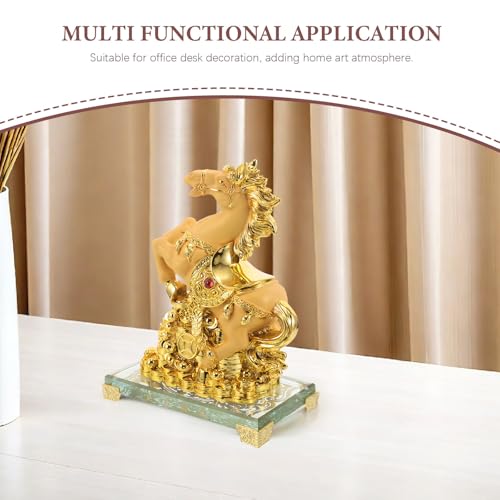 Décoration cheval miniature en résine : statuette dorée compacte pour étagère et bureau