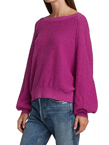 Free People Women’s Found My Friend Textured Pullover Sweater Wild Aster Medium #TOP2