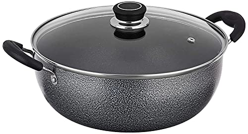 Image of Mumma's LIFE Non-Stick Kadhai with Glass Lid (26 cm, Hammertone Finish, 3 Coat, 3mm Thickness), Aluminium (Grey)