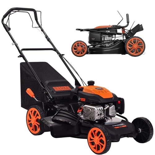 Ezasin Self-Propelled Gas Lawn Mower - 21 inch with 170cc 4-Stroke Engine, 7-Position Cutting Height, 3-in-1 Versatile Mulching Bagging Discharging, 1.9 Bushels Large Grass Collector, EPA Compliment