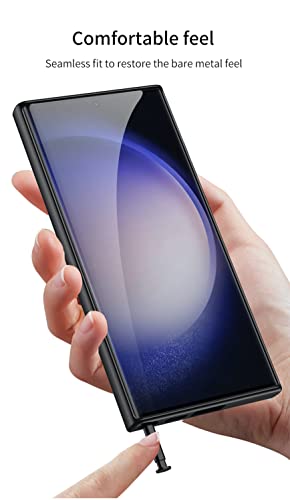 Image of BOUNCEBACK Slim Metal with Leatherette Back Case Cover for Samsung Galaxy S23 Ultra 5G / Galaxy S23 Ultra Case Cover - (Litchi Black | Leather)
