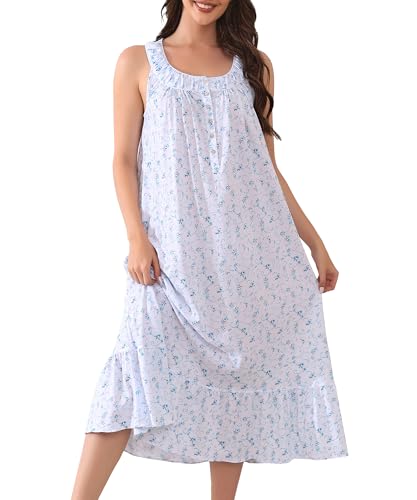 Image of 100% Cotton Nightgowns for Women Soft Ladies Gowns Sleepwear Long Sleeveless Nightgown