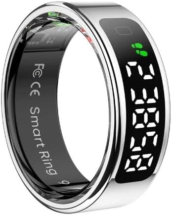 Colmi R12 Smart Ring displaying time and step count on its integrated screen.