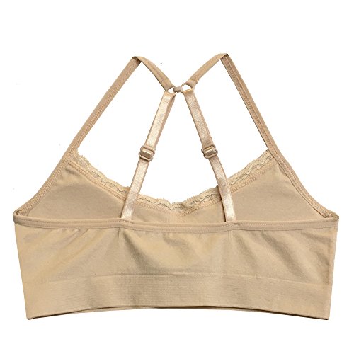 Popular Girls Training Bra Pack – Crop Cami Training Bras for Girls. Seamless Bra Removable Padding Lace Wht Nude Pnk L2