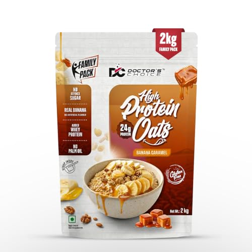 Image of DC DOCTORS CHOICE High Protein Oats Banana Caramel Flavor 2kg| 24g Protein | Made with Real Bananas | No Refined Sugar | Healthy Instant Oatmeal Breakfast | High Fiber Oats Box
