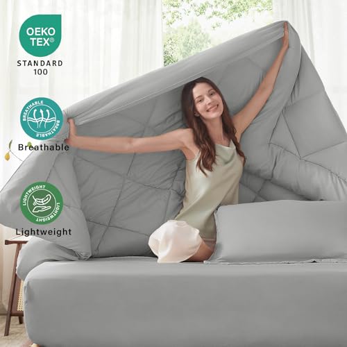 Anluoer Full Comforter Set,Light Grey Bed in a Bag 7 Piece,Lightweight Bedding Set with Soft Down Alternative Fill,Bed Set Includes Comforter, Fitted Sheet, Flat Sheet,Pillowcases and Shams