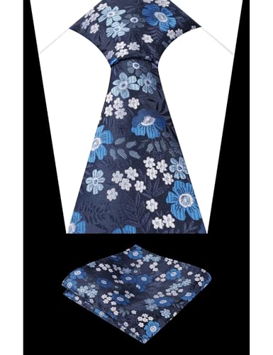 Image of Alizeal Mens 3.15'' Natural Flower Pattern Tie with Floral Pocket Square Set