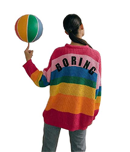 izielad Pull tricoté Cardigan Boring à Rayures de Couleur Arc-en-Ciel Cover