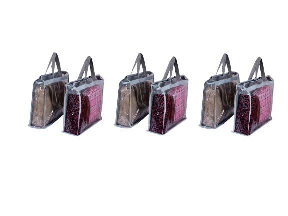 Sunesh CreationTransparent Oganiser Dustproof Waterproof Plastic Lightweight Purse Storage Organizer Plastic with Zipper and Handle Pack of 6-image-45