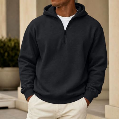 Mens Zip Up Hoodie Classic 1/4 Zip Fleece Big and Tall Hooded Sweatshirt - image 2