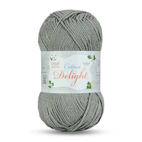 Image of Ganga Acrowools Cotton Delight, Dk Weight Cotton Yarn, Oekotex Class L Certified 100G, 169M, Pack of 1 Ball - 100gm Each, Shade No. - COD038 - Medium Grey