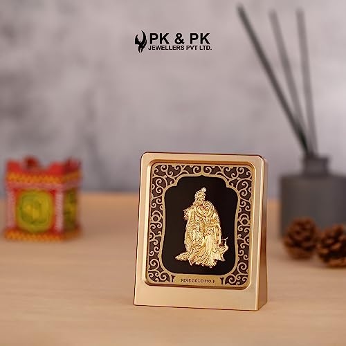 Image of Pk & Pk Jewellers Radha Krishna Ji Table Top | 24KT Gold | Golden Frame | Medium Size (For Premium Gift, Office Desk, Car Dashboard, Table Decoration)Gold, Religious