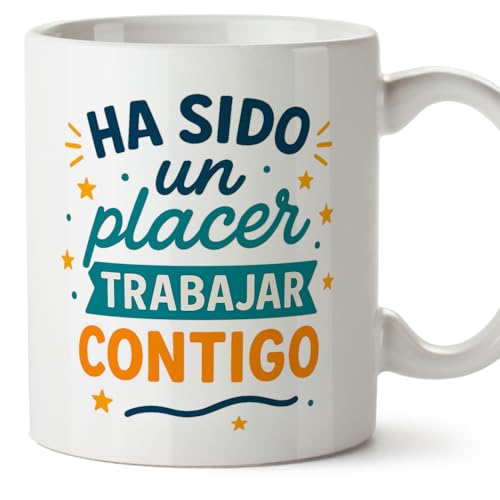 MUGFFINS caneca despedida colega trabalho | presente despedida trabalho | com frase Foi um prazer trabalhar consigo em espanhol | 330 ml 11 oz | cerâmica resistente | adeus compa v2