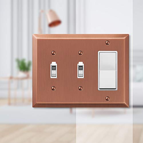 Image of AMERELLE 163TTRAC Century Double Toggle /Single Rocker Steel Wallplate in Antique Copper