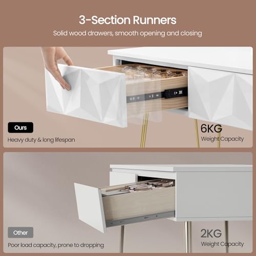 EUGAD White Dressing Table with Velvet Pink Stool 360° Swiveling Mirror Set with 3 3D Effect Drawers the Makeup Bedroom Desk Dresser Set Legs - Image 6