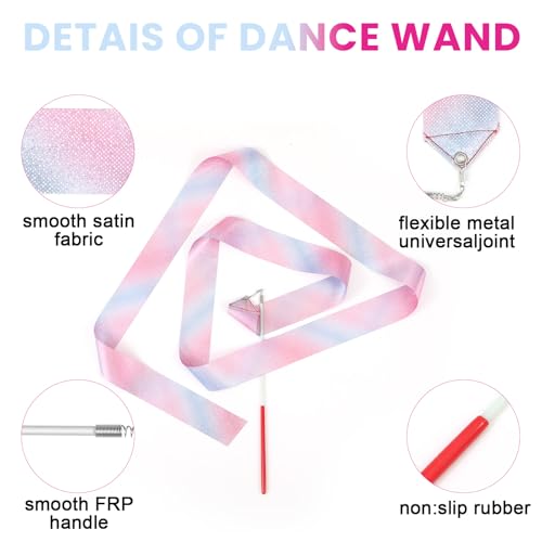 Classicseali 3 Stück Gymnastikband Kinder,Tanzband mit Stab Kinder,Tanzbänder für Künstlerische Tanztraining Talentshow Weihnachten Kindergeburtstag,Bodenturnen Stabs,Mehrfarbig(2m)
