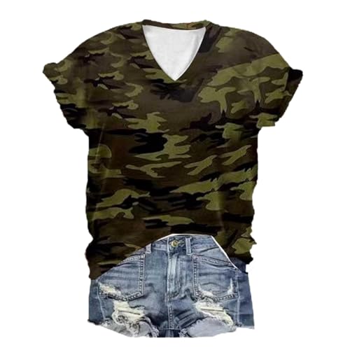 Tee Shirt Femme Imprimé Décontracté Manches Courtes Tee Doux Respirant Tous Les Jours Confort Fit Fashion Top pour Femmes Haut Camouflage pour...