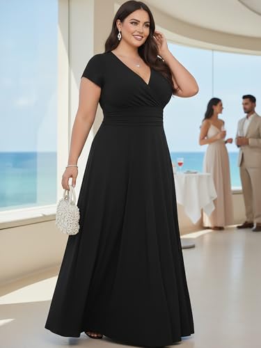 Image of KOH KOH Womens Sexy Cap Short Sleeve V-Neck Flowy Cocktail Gown