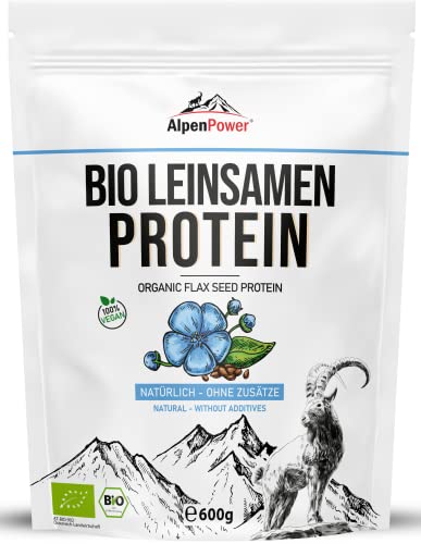 AlpenPower BIO LEINSAMENPROTEIN aus Österreich 600g I 100% reines Leinsamenprotein ohne Zusatzstoffe I Vegan & Low Carb I Hochwertiges Eiweißpuvler I Vielseitig anwendbar Cover