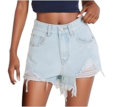 Amazon.com: Generic Women Mid Waist Jean Shorts Raw Hem