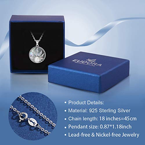 Eudora Sterling Silver Sun Necklace Mother Of Pearl Colorful Abalone Shell Neckless Pendant For Women Girl Wife Sister Gift, 18" Chain #TOP6