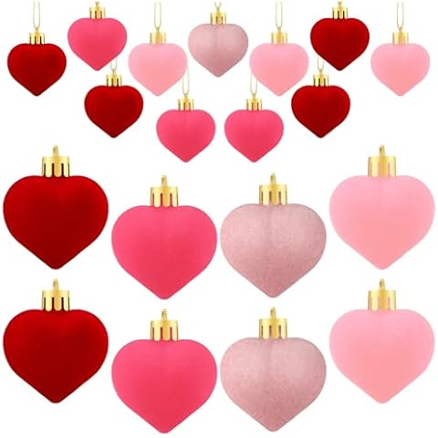 RoundFunny 24 Pcs Valentine's Day Heart Ornaments Cover