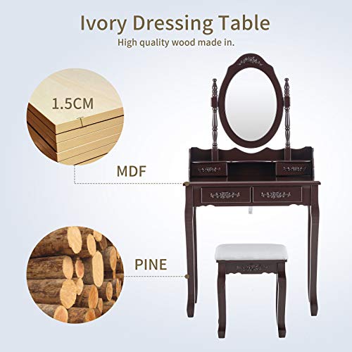 Mecor Vanity Table,Makeup Dressing Table with Oval Mirror,Bedroom Vanity Set w/Cushioned Stool 4