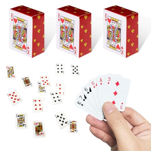 NUOGUAYI Mini Pokerkarten, 3 Decks Spielkarten, Kleine Spielkarten, Mini Kartenspiel, Zauberkarten, Miniatur Pokerkarten, für Kinder Erwachsene, Gastgeschenke, Reisespiel, Heimspiele