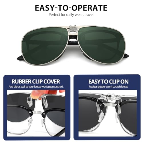 Image of Trysee Polarized Clip on Sunglasses Over Prescription Glasses Aviator Style UV400 Protection Flip Up TS-CO-013