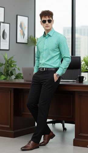 Image of U TURN Men's Casual Printed Striped Stylish Formal Shirt for Men | Cotton Mix 220 GSM