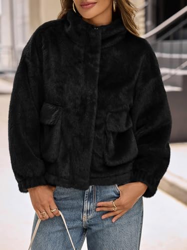 Tankaneo Womens Cropped Faux Fur Coat Fleece Stand Collar Zip Up Jacket 2025 Winter Warm Outerwear3