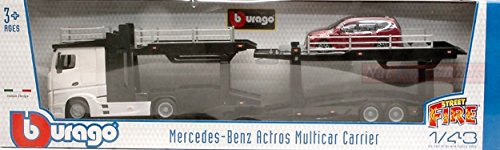 Burago MODELLINO in Scala Compatibile con Mercedes ACTROS 2545 Bisarca White W/Ford Focus 1:43 BU31456W