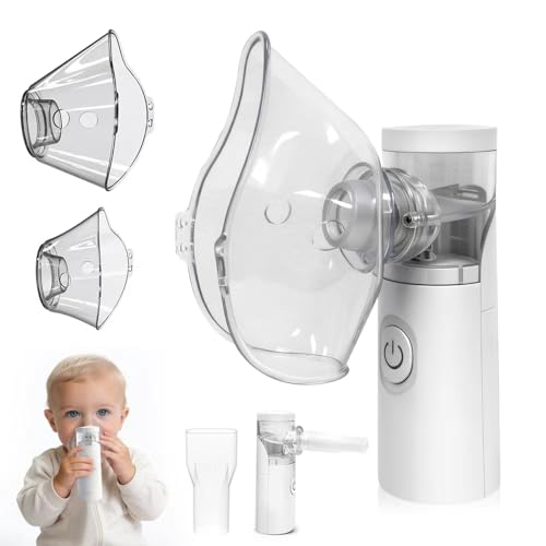 Nebulizador portátil silencioso y recargable, con nebulización eficiente, incluye 2 mascarillas y 1 boquilla, adecuado para adultos y niños, ideal para uso doméstico y viajes (Blanco)