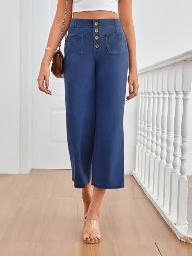 Trendy Queen Womens Capri Jeans High Waisted Wide Straight Leg Stretchy Cropped Jeans Fashion Denim Pants Fall 20252