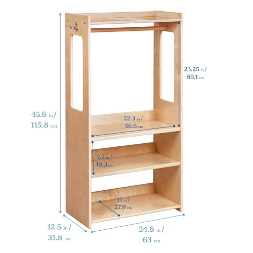 ECR4Kids TrendiTot Clothing Rack, Kids Wardrobe, Natural