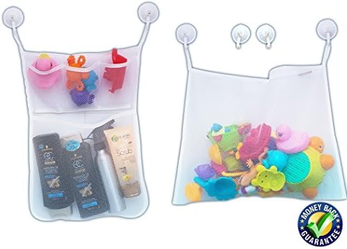 Bath Toy Organizer - 2 Premium Mesh Bags + 6 Super Strong Hooks - Multi-Use Organizers - Easy & Fun Toy Storage - No More Mold - Quality & Durable - For Kids, Toddlers & Babies - Exquisite Apparatus